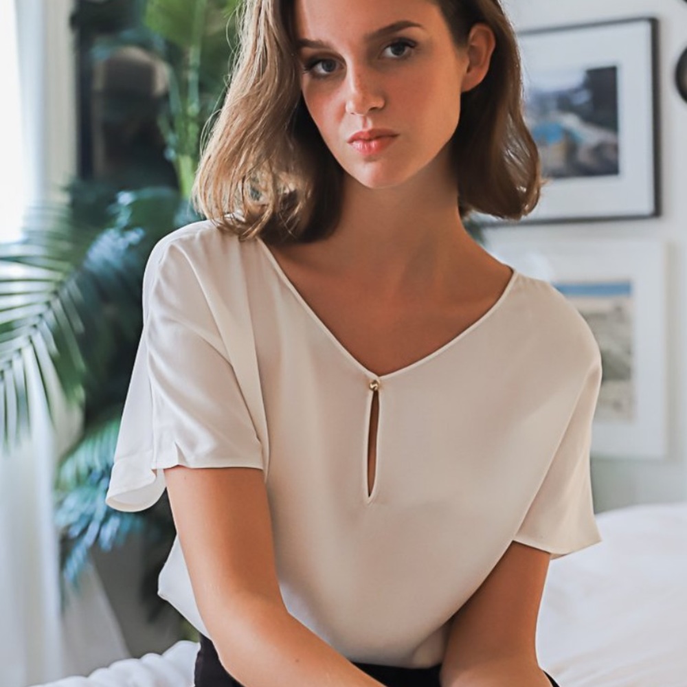 Ravella Verona + Milano Silk Blouse in Pearl White